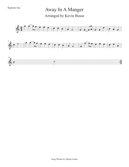 Free Sheet Music Away In A Manger Easy Key Of C Soprano Sax