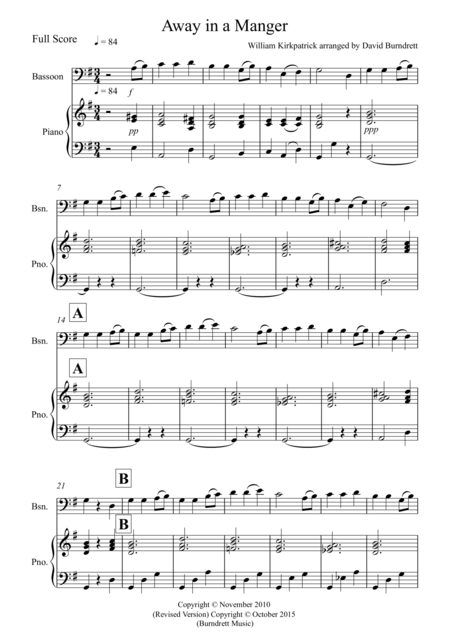 Free Sheet Music Away In A Manger For Bassoon And Piano