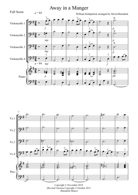 Free Sheet Music Away In A Manger For Cello Quartet