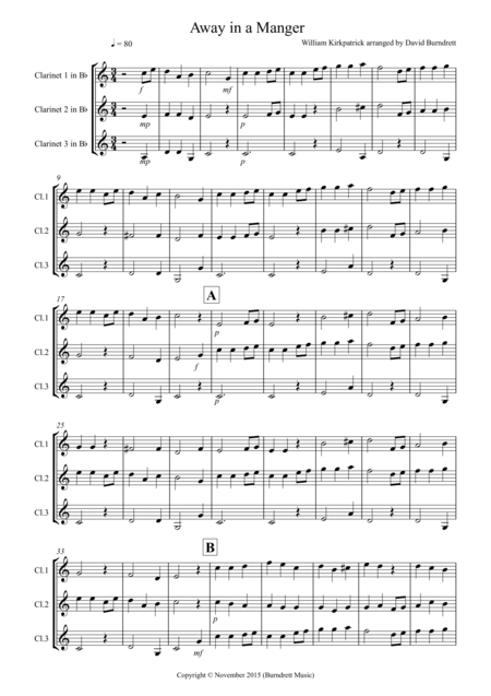Free Sheet Music Away In A Manger For Clarinet Trio