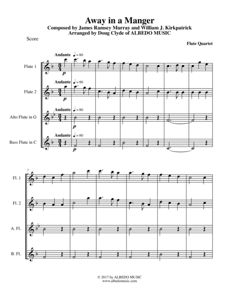 Away In A Manger For Flute Quartet Sheet Music