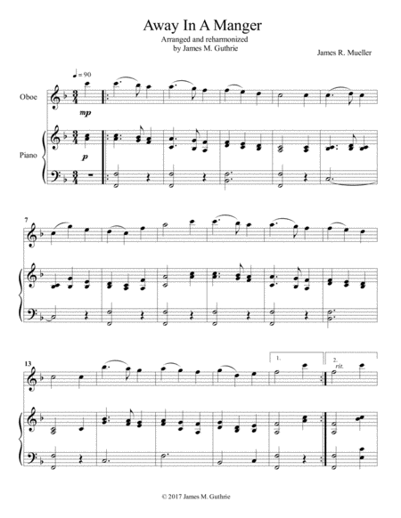 Free Sheet Music Away In A Manger For Oboe Piano