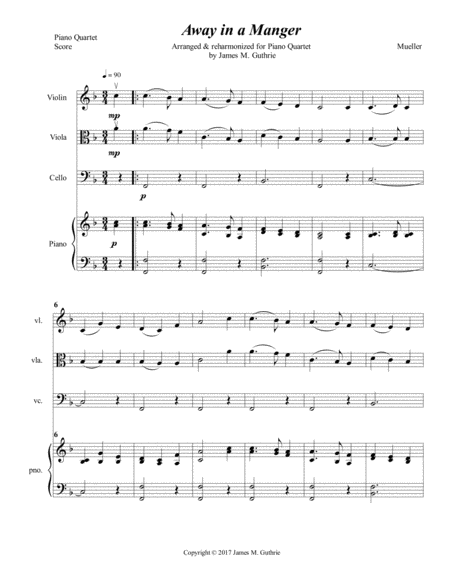 Free Sheet Music Away In A Manger For Piano Quartet