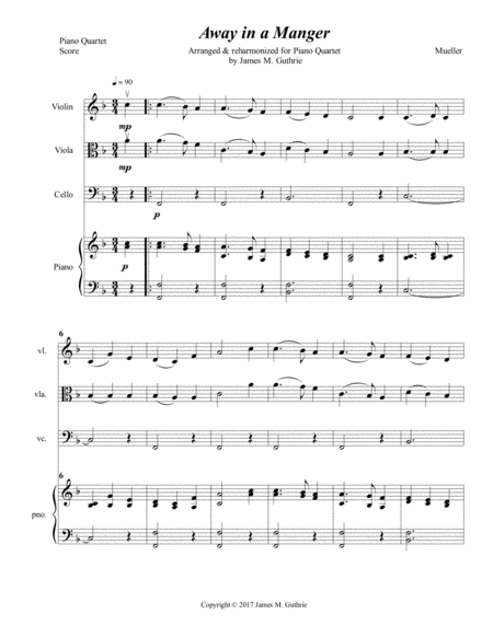 Away In A Manger For Piano Quartet Sheet Music