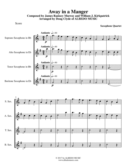 Free Sheet Music Away In A Manger For Saxophone Quartet