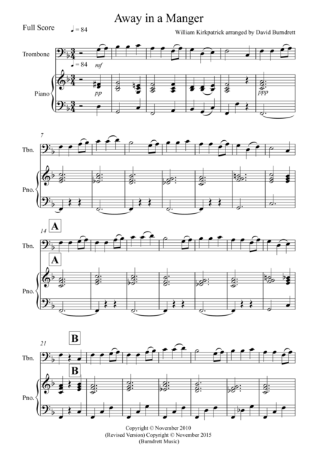 Free Sheet Music Away In A Manger For Trombone And Piano