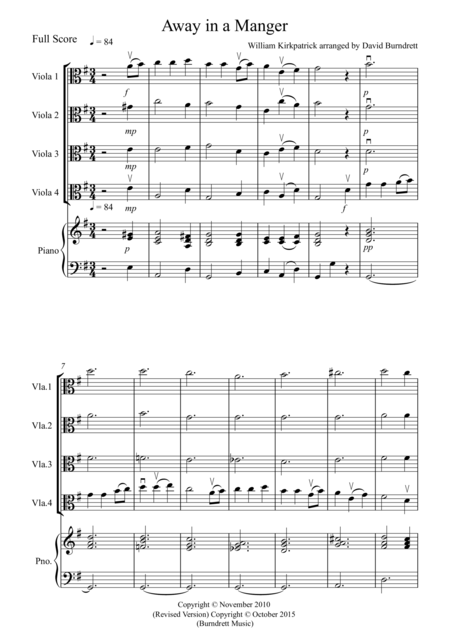 Away In A Manger For Viola Quartet Sheet Music