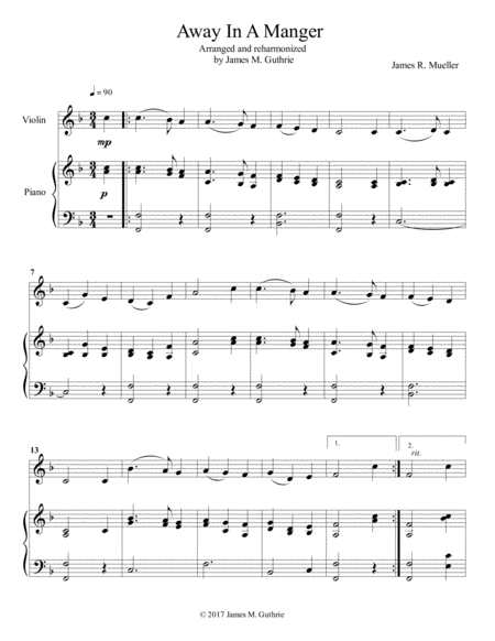 Away In A Manger For Violin Piano Sheet Music