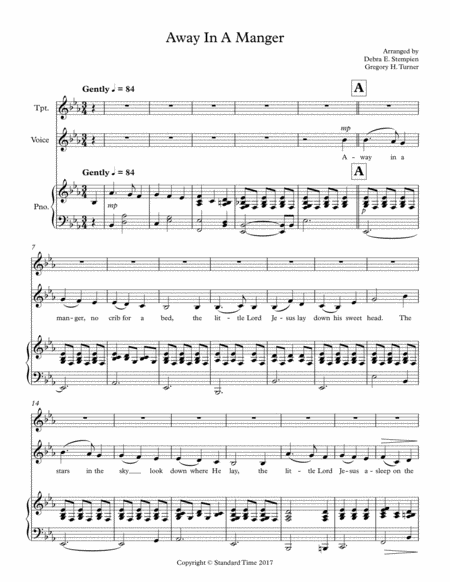 Away In A Manger For Voice Trumpet Duet With Piano Accompaniment Sheet Music