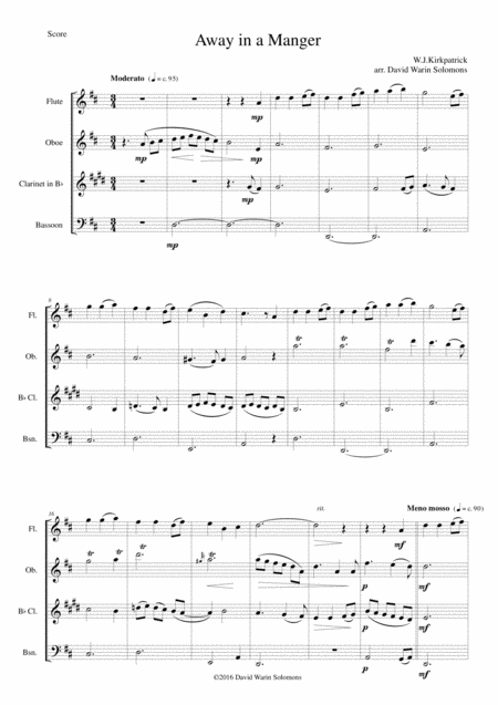 Free Sheet Music Away In A Manger For Wind Quartet