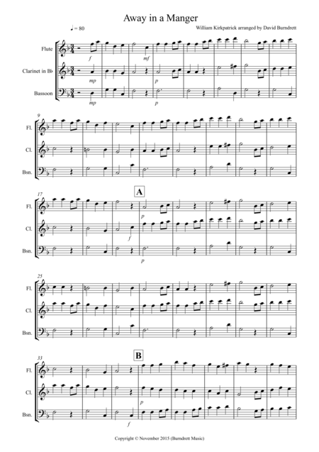 Away In A Manger For Wind Trio Sheet Music