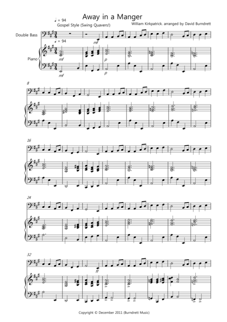 Free Sheet Music Away In A Manger Gospel Style For Double Bass And Piano