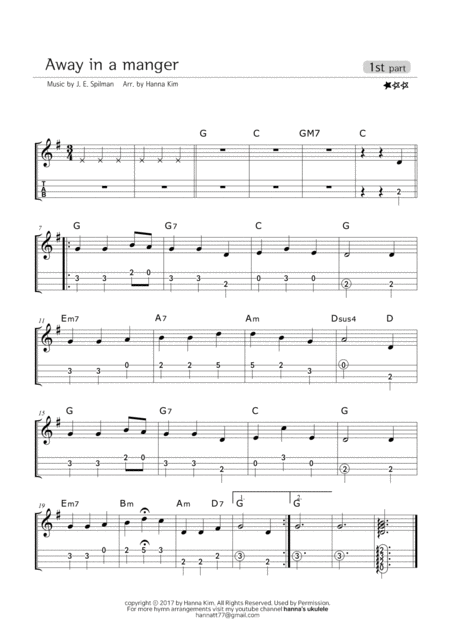 Away In A Manger Hymn Ukulele Ensemble Sheet Music