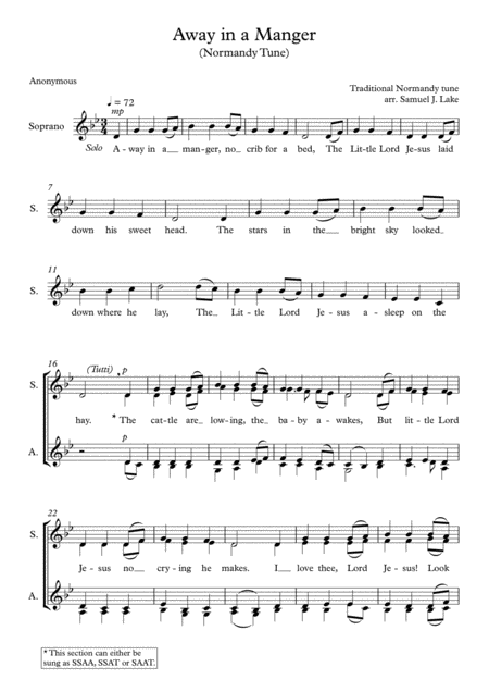 Away In A Manger Normandy Tune Sheet Music