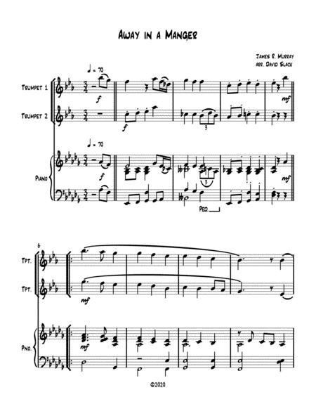 Free Sheet Music Away In A Manger Trumpet Duet With Optional Piano Accompaniment