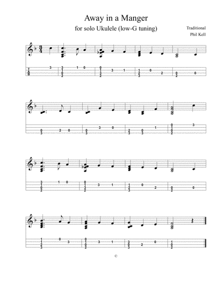 Away In A Manger Ukulele Chord Melody Solo Sheet Music