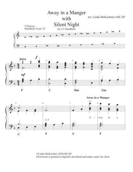 Away In A Manger With Silent Night Handbell Arrangement For Level 2 Easy For 2 Or 3 Octave Handbells Arranged By Linda Mckechnie Sheet Music