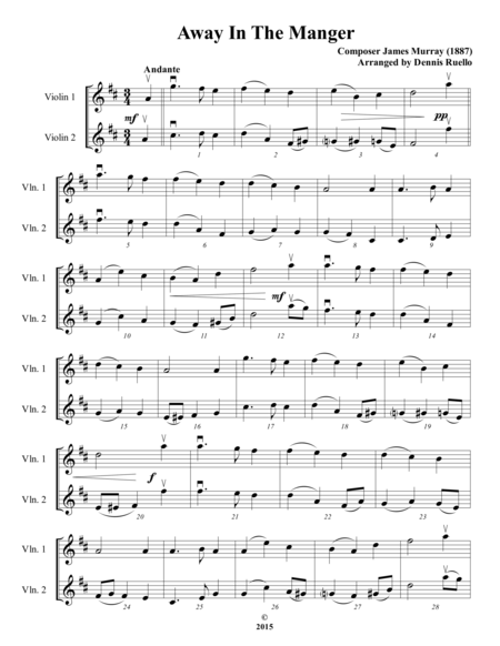 Free Sheet Music Away In The Manger It Came Upon A Midnight Clear Violin Duet Intermediate