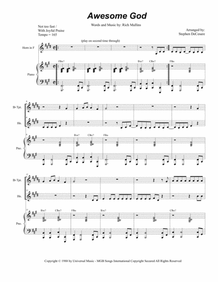 Awesome God Duet For Bb Trumpet And French Horn Sheet Music