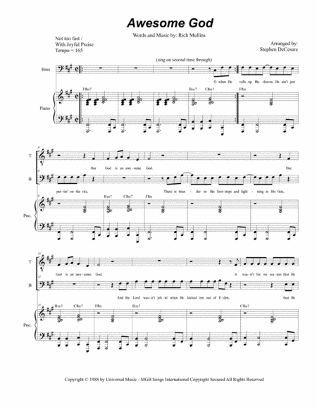 Awesome God For 2 Part Choir Tb Sheet Music