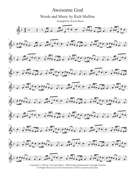 Awesome God Violin Sheet Music