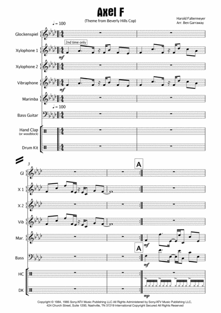 Free Sheet Music Axel F Percussion Ensemble