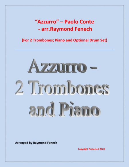 Free Sheet Music Azzurro 2 Trombones Piano And Drum Set Chamber Music