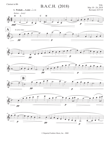 B A C H 2018 Clarinet Part Sheet Music