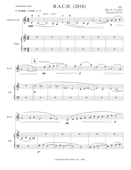 B A C H 2018 For Clarinet And Piano Sheet Music