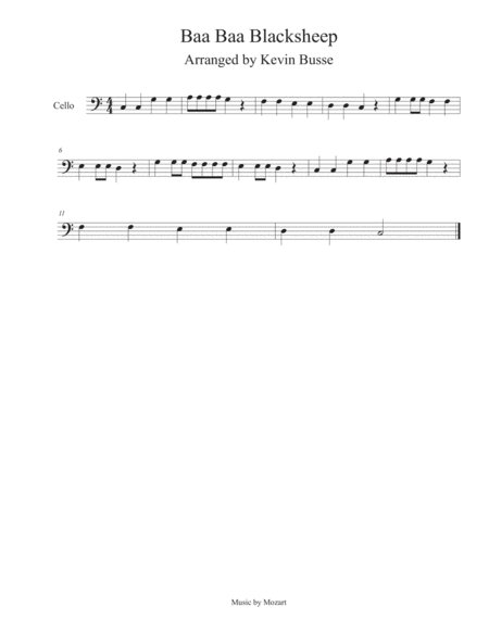 Baa Baa Black Sheep Cello Sheet Music