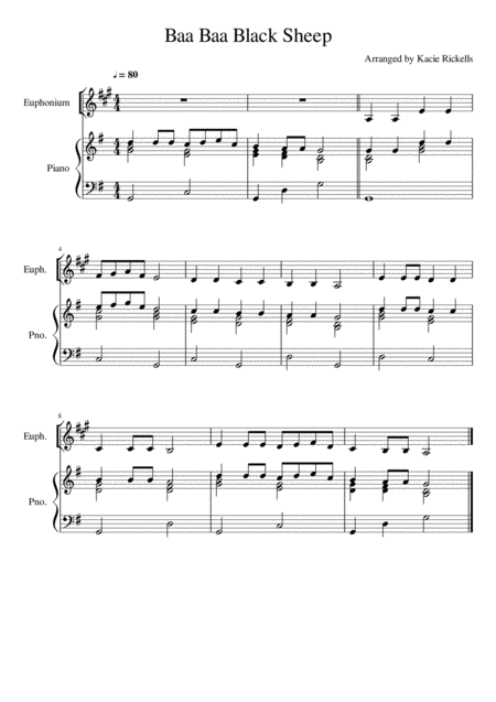 Baa Baa Black Sheep Euphonium Solo Sheet Music