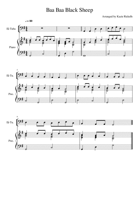 Baa Baa Black Sheep Tuba Bass Clef Solo Sheet Music