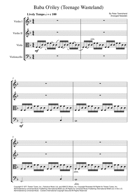 Free Sheet Music Baba O Riley String Quartet Score And Parts