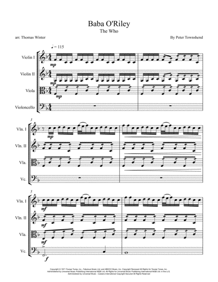 Free Sheet Music Baba O Riley String Quartet Trio Or Duo