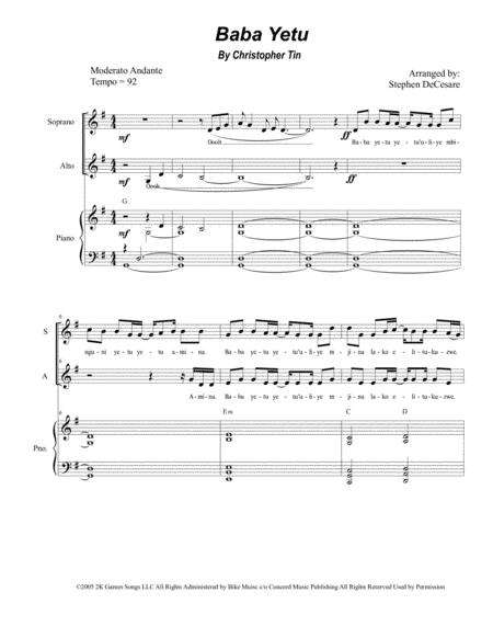 Free Sheet Music Baba Yetu Duet For Soprano And Alto Solo