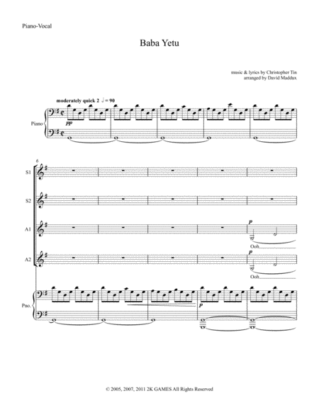 Baba Yetu Sheet Music