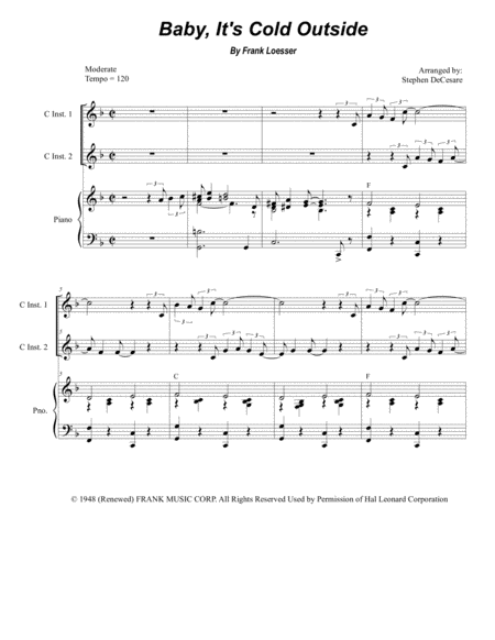 Free Sheet Music Baby Its Cold Outside Duet For C Instruments