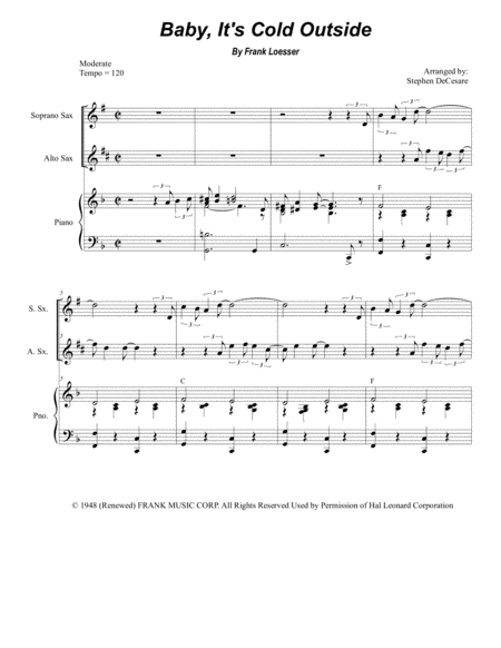 Baby Its Cold Outside Duet For Soprano And Alto Saxophone Sheet Music