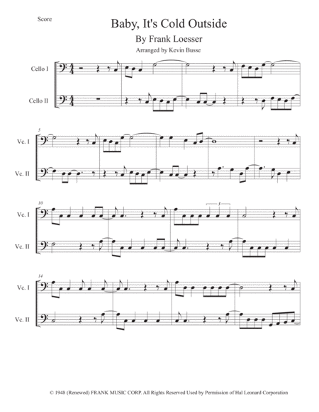 Baby Its Cold Outside Easy Key Of C Cello Duet Sheet Music