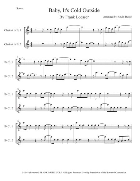 Baby Its Cold Outside Easy Key Of C Clarinet Duet Sheet Music