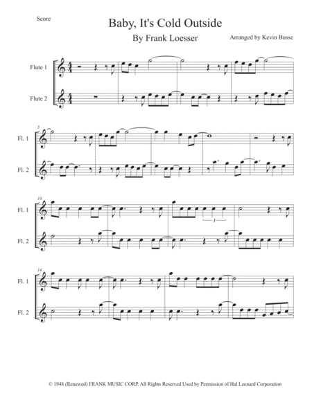 Baby Its Cold Outside Easy Key Of C Flute Duet Sheet Music