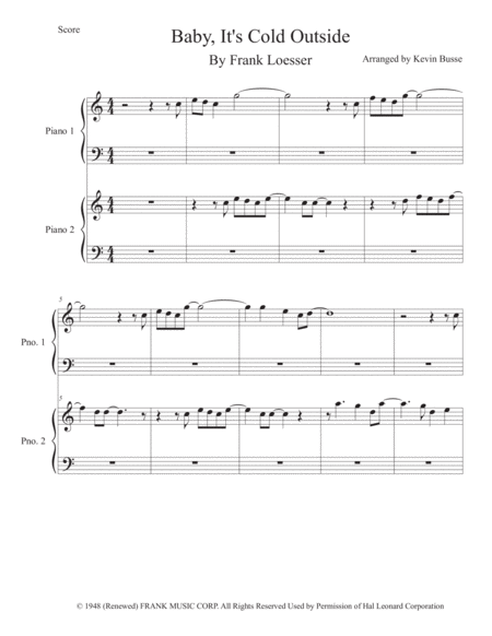 Baby Its Cold Outside Easy Key Of C Piano Duet Sheet Music