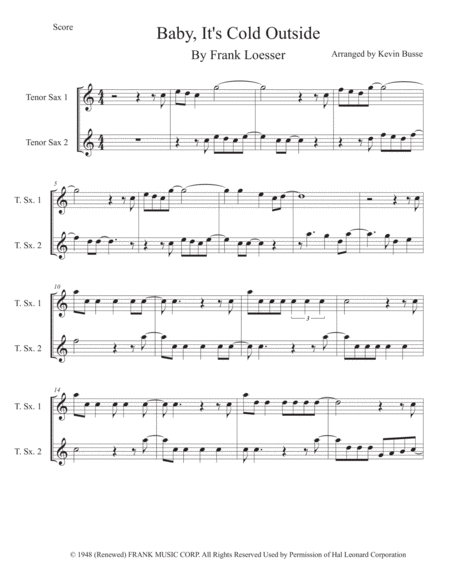 Baby Its Cold Outside Easy Key Of C Tenor Sax Duet Sheet Music