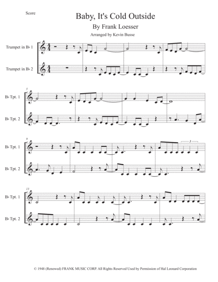 Baby Its Cold Outside Easy Key Of C Trumpet Duet Sheet Music