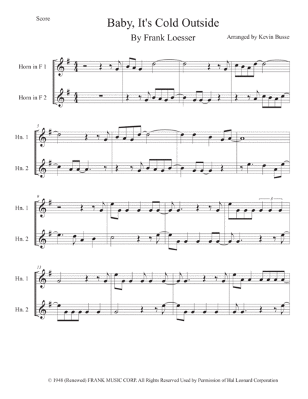 Baby Its Cold Outside Original Key Horn In F Duet Sheet Music