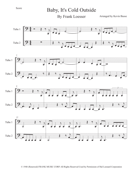 Baby Its Cold Outside Original Key Tuba Duet Sheet Music