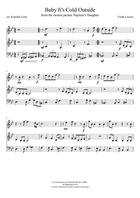 Baby Its Cold Outside Violin 1 Violin 2 Cello Sheet Music