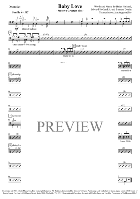 Baby Love Drum Set Transcription Of The Supremes Motown Recording Sheet Music