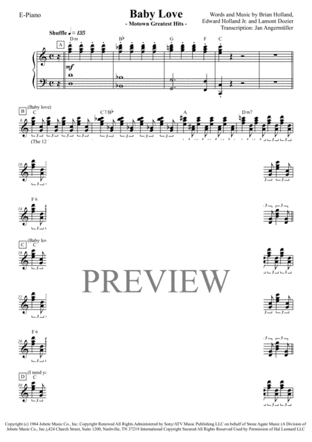 Baby Love Piano Chords Transcription Of The Original Supremes Motown Recording Sheet Music