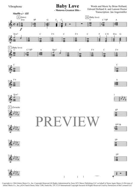 Baby Love Vibraphone Transcription Of The Supremes Motown Recording Sheet Music